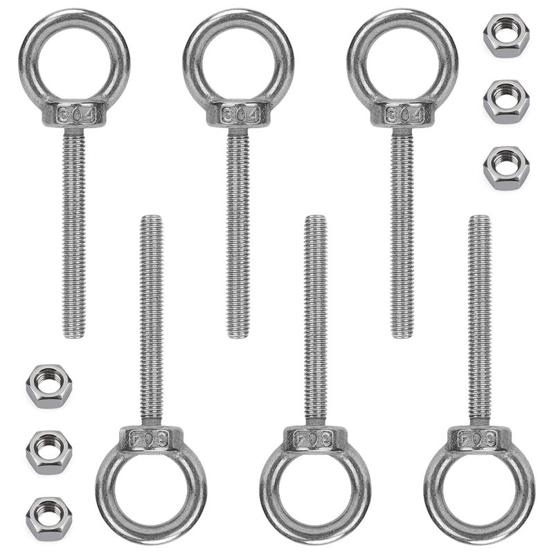 Vmuter 6 Pack M6 Stainless Steel Eye Bolts with Nuts 2" Thread Length, Eyebolts for DIY, Furniture, Swing, and Outdoor Use M6 x 50 - Image 1